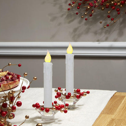CVHOMEDECO. Glitter Flameless Candles Flickering Battery Operated LED Taper Candles with Timer for Home, Wedding, Halloween, Christmas Decor. Glitter White, 6-3/4 Inch, Set of 2