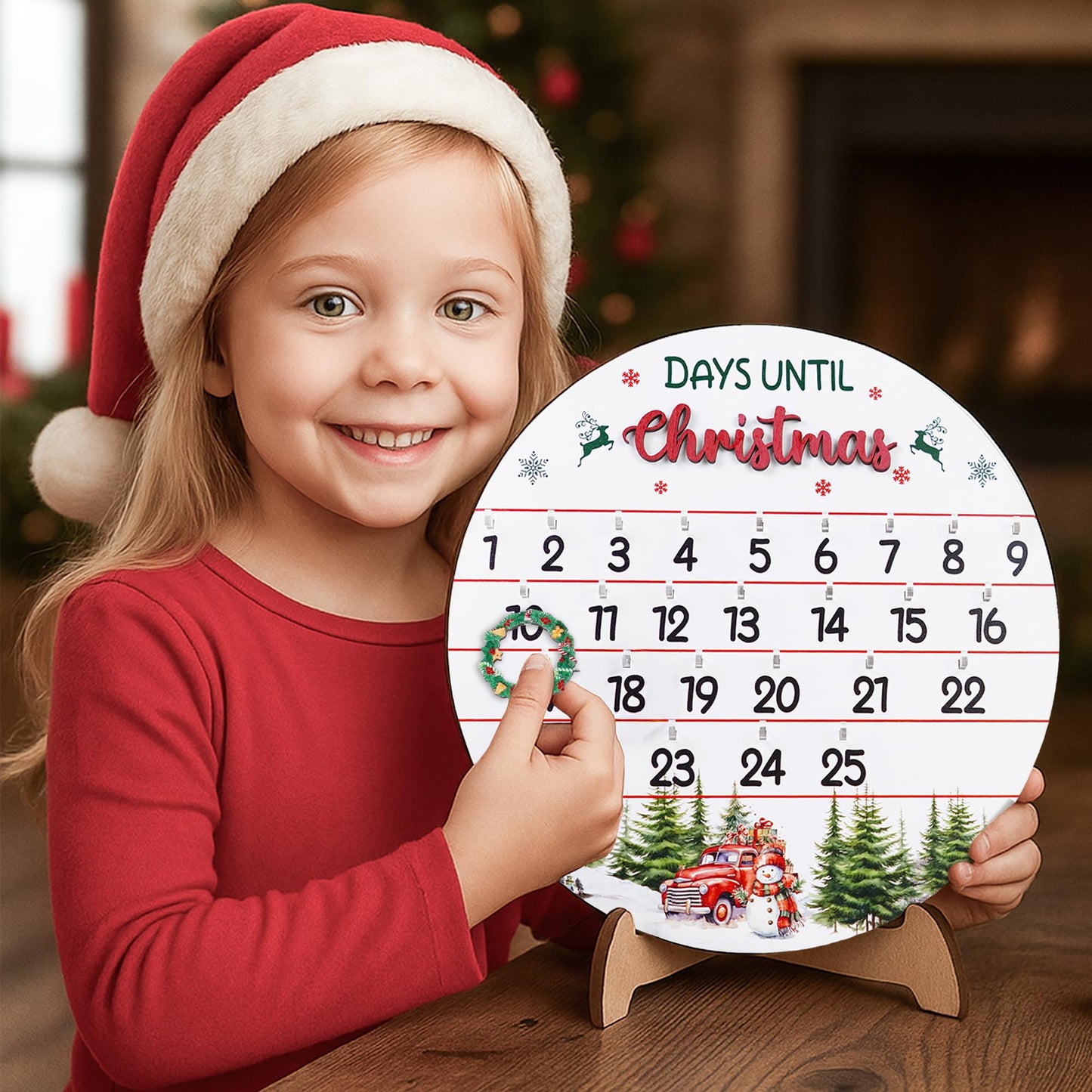 10.5'' Wooden Christmas Countdown Advent Calendar 2025 Day Until Xmas Decorations Wall Hanging Table Home Decor Welcome Door Sign Calendar Number Date Christian Holiday Gift HU-FR11-B