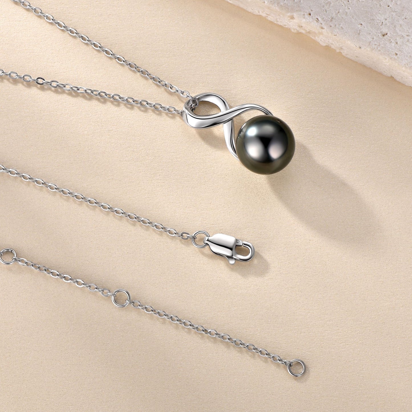 DENGGUANG Genuine Tahitian Black Pearl Necklace for Women, Sterling Silver Infinity Single Pearl Pendant Necklaces, Anniversary Birthday Mothers Day Jewelry Gifts for Mom Her