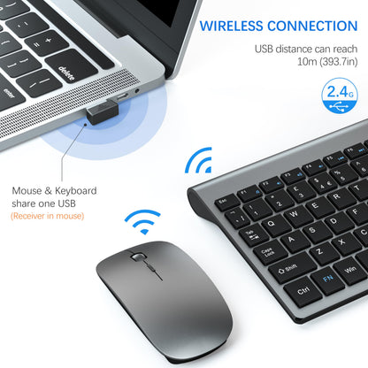 Wireless Keyboard and Mouse Ultra Slim Combo, TopMate 2.4G Silent Compact USB 2400DPI Mouse and Scissor Switch Keyboard Set with Cover, 2 AA and 2 AAA Batteries, for PC/Laptop/Windows/Mac - Gray Black