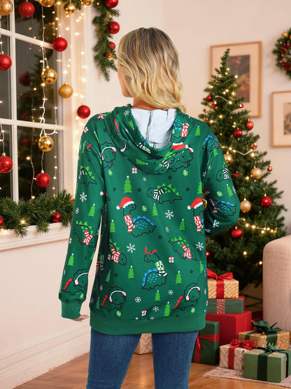 RMCMS Women Cute Dinosaur Graphic Hoodies Lightweight Comfrt Pullover Hoodies Casual Sweatshirts with Pockets Christmas Green M