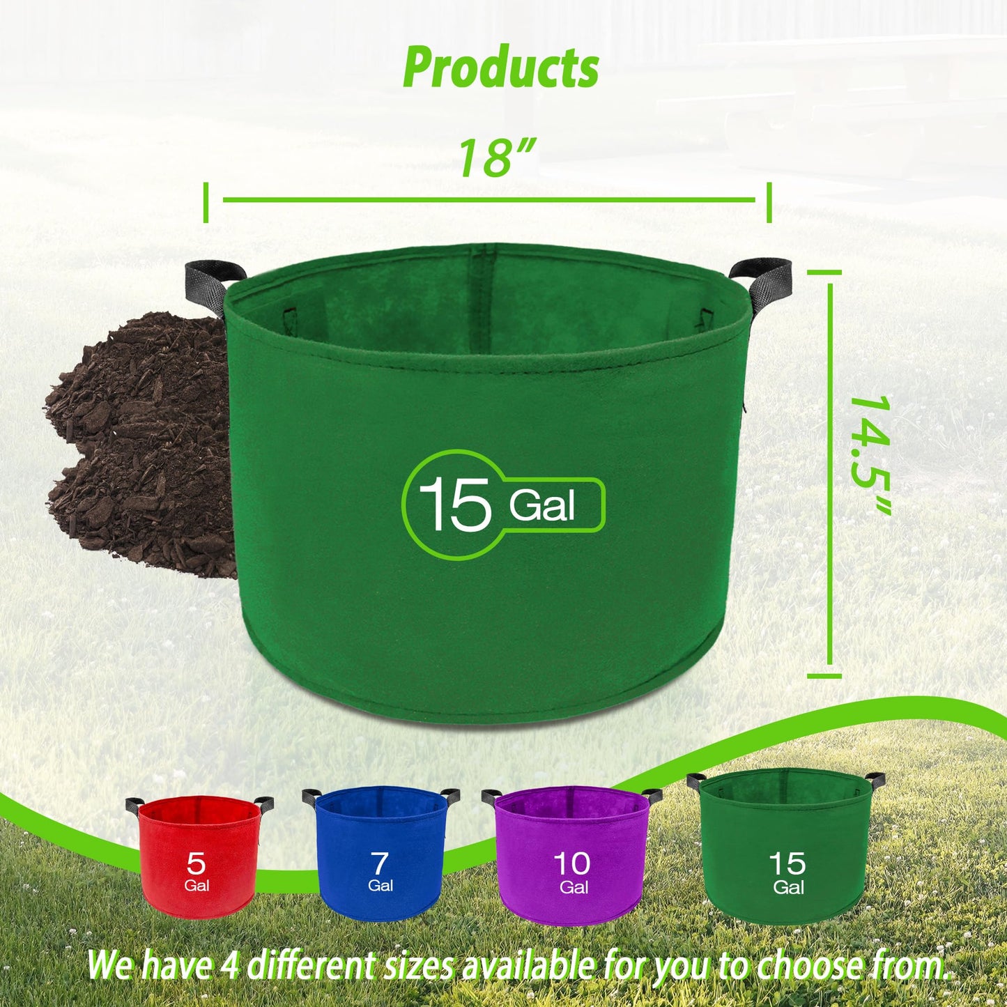 7 Pack 15 Gallon Plant Grow Bags - Mixed 7 Colors with Reinforced Handles & Aeration Design, Ideal for Tomato, Flowers & Fruits