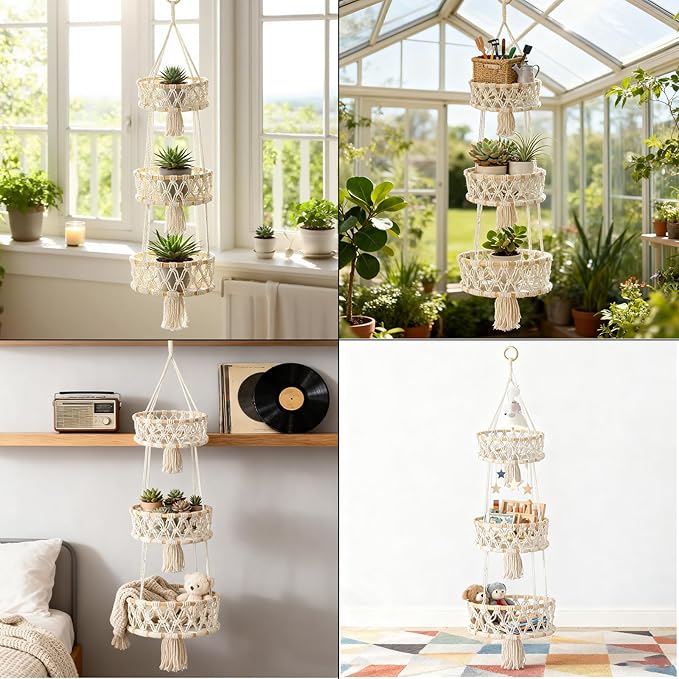 3 Tier Hanging Fruit Basket, Macrame Hanging Basket
