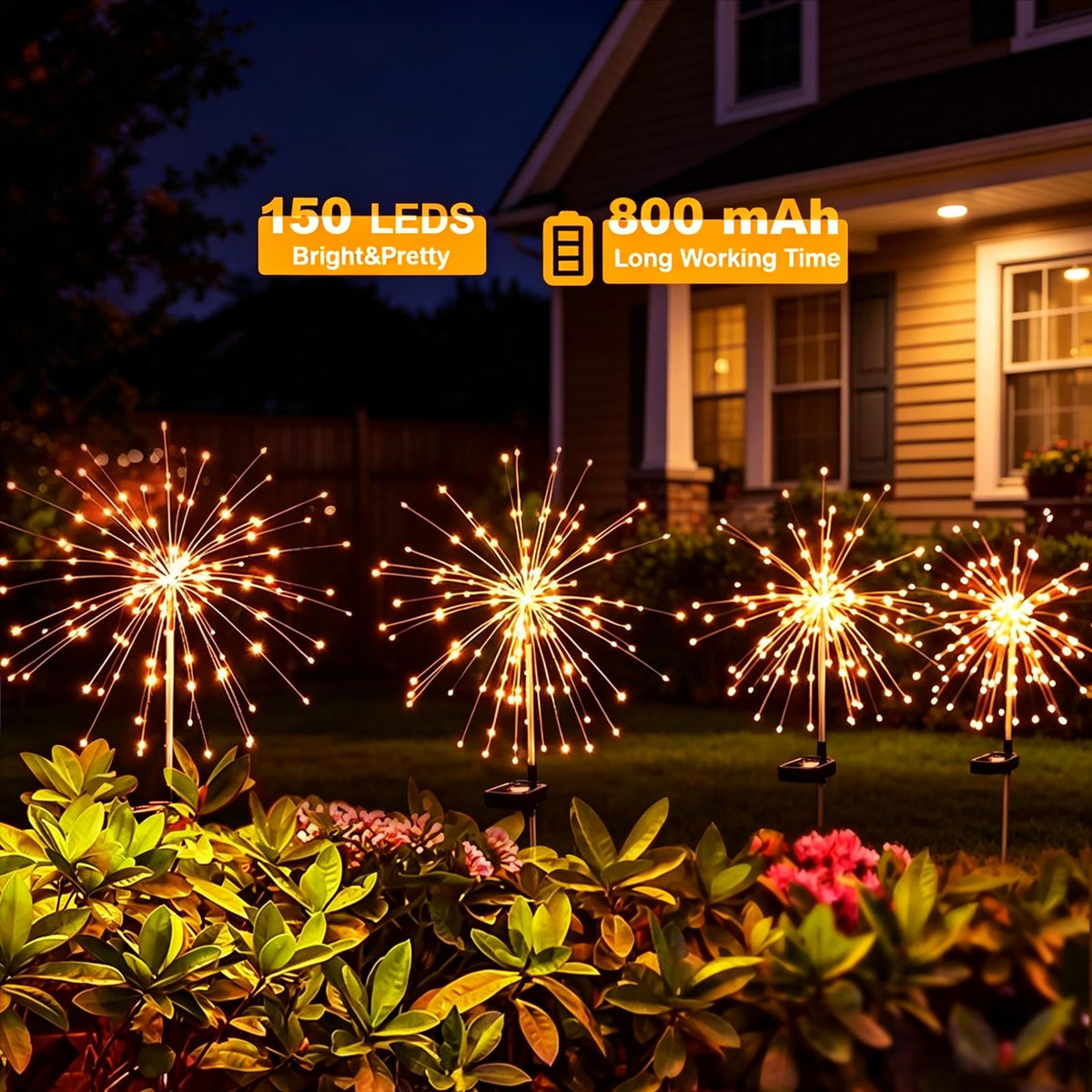 Galavasen Solar Fireworks Lights for Outside, 150 LED Firework Solar Lights Outdoor Waterproof,Garden Fairy Twinkling Tree Stake for Yard Patio Pathway Wedding Christmas Diwali Decor 4 Pack Warm White