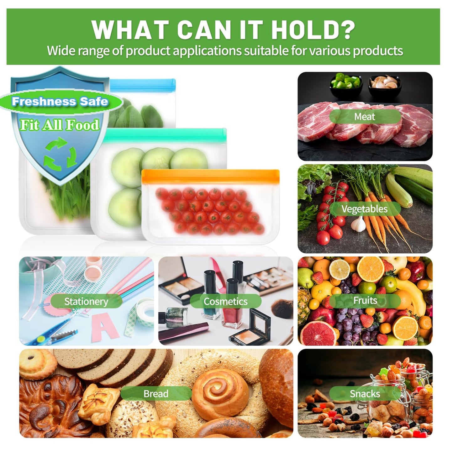 12 Pack Reusable Ziplock Bags Silicone Bags Storage Reusable Sandwich Bags Freezable Snack Bag for Storing Meat Lunch Fruit Veggies Snack Make-up(4 Small + 4 Medium+ 4 Large)