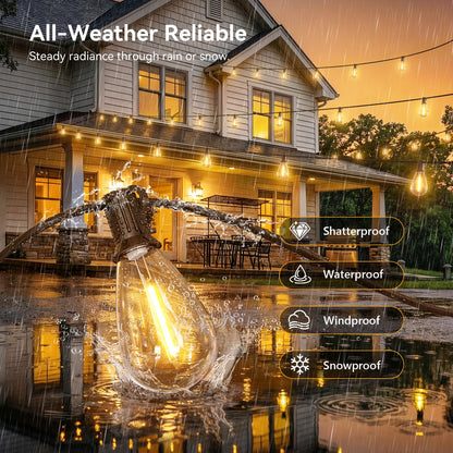 Amzrap 100FT Patio String Lights Outdoor, 35+1 LED Shatterproof Bulbs with Remote & Timer,2700K Dimmable Waterproof Hanging Decor for Backyard, Garden, Porch, Balcony, Wedding Party Lighting
