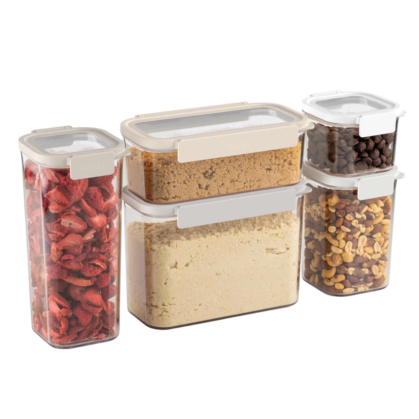 Bentgo Pantry - 10-Piece Airtight Food Storage Containers, Clear, Stackable Kitchen & Pantry Organization, Locking Lids for Freshness, BPA-Free Plastic - Ideal for Sugar, Flour, & More (White Stone)