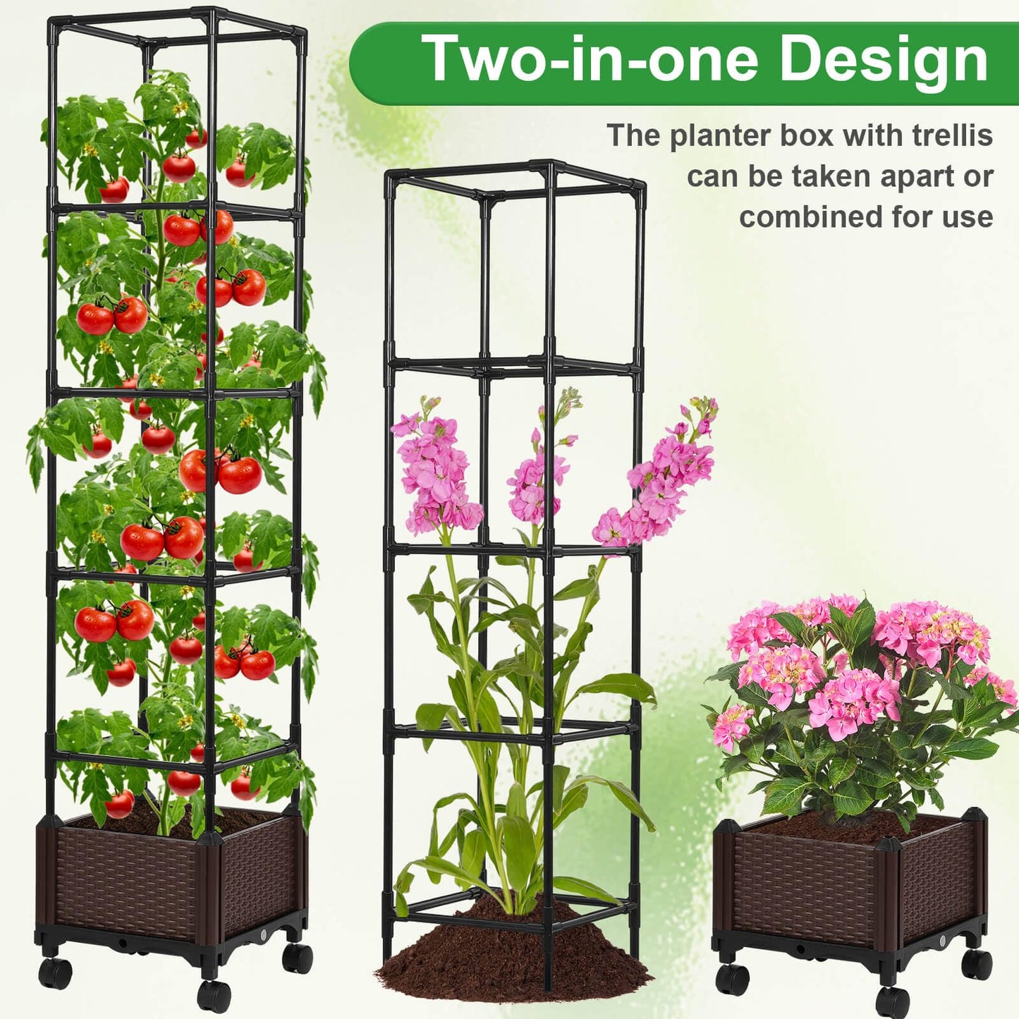 Lezmarket Self Watering Tomato Planter with Trellis for Patio, 55.9" Raised Garden Bed Planter Pot with Trellis, Plant Supports and Garden Shovel for Tomatoes, Climbing Plants