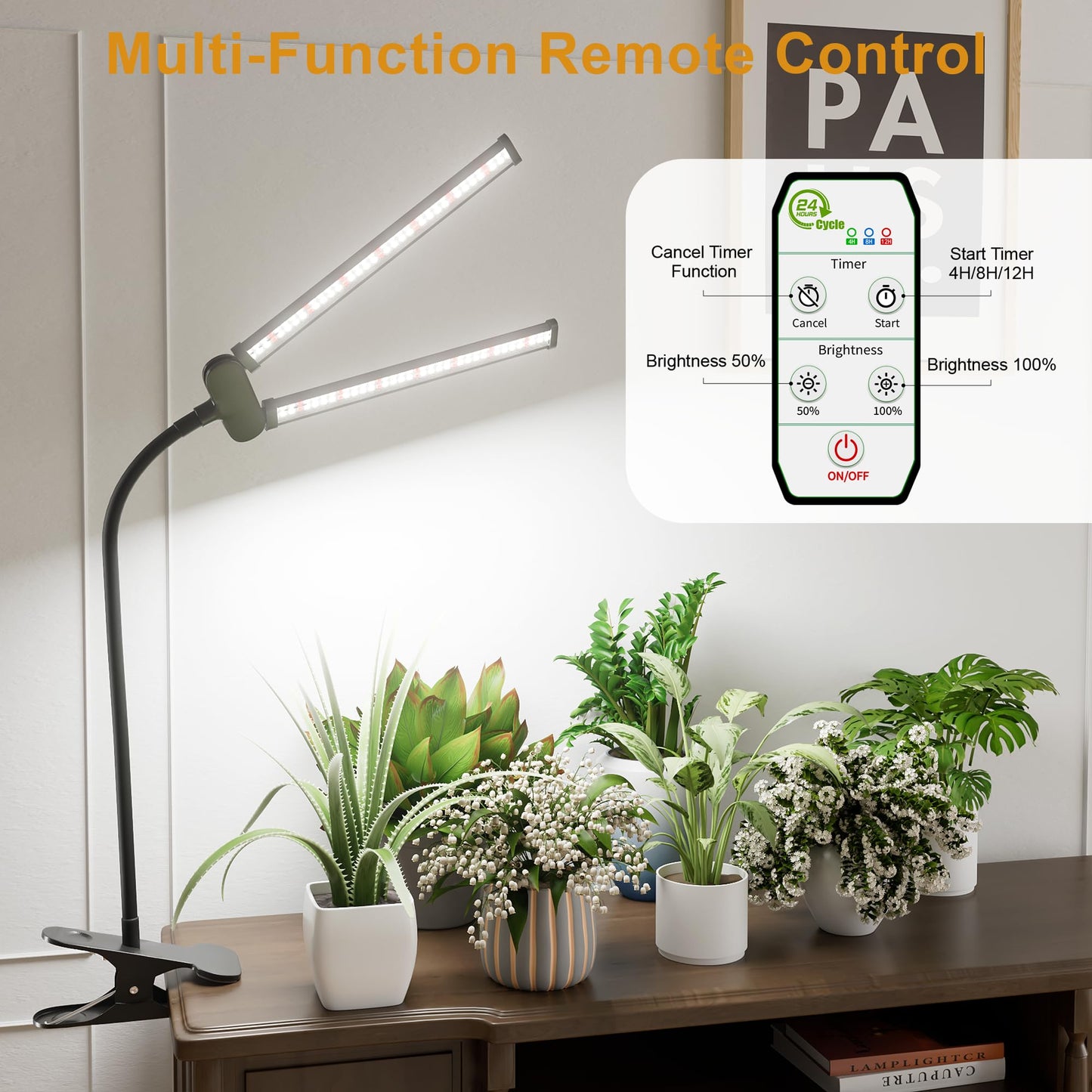 Juhefa LED Grow Light,Super Bright 6000K White Full Spectrum Clip Plant Growing Lamp with Rotatable Dual Head for Indoor Desk Plants,Dimmable & Timer 4/8/12H,High Power Output for Faster Growth,1-Head