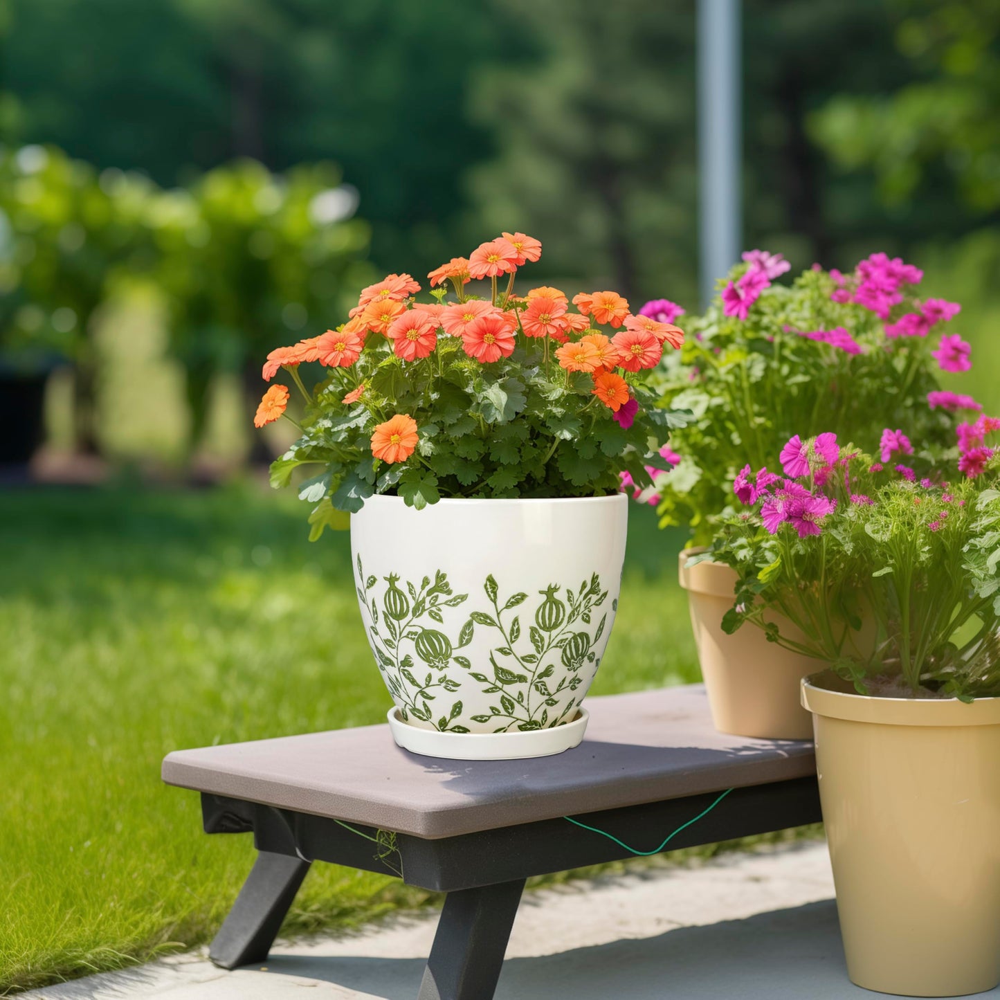 MPotTo Ceramic Planter - 8.2 Inch Plant Pot for Indoor Outdoor Plants, Boho Round Ceramic Flower Pot with Drainage Hole and Saucer, Gifts for Plant Lovers, Home Garden Apartment Decor, White