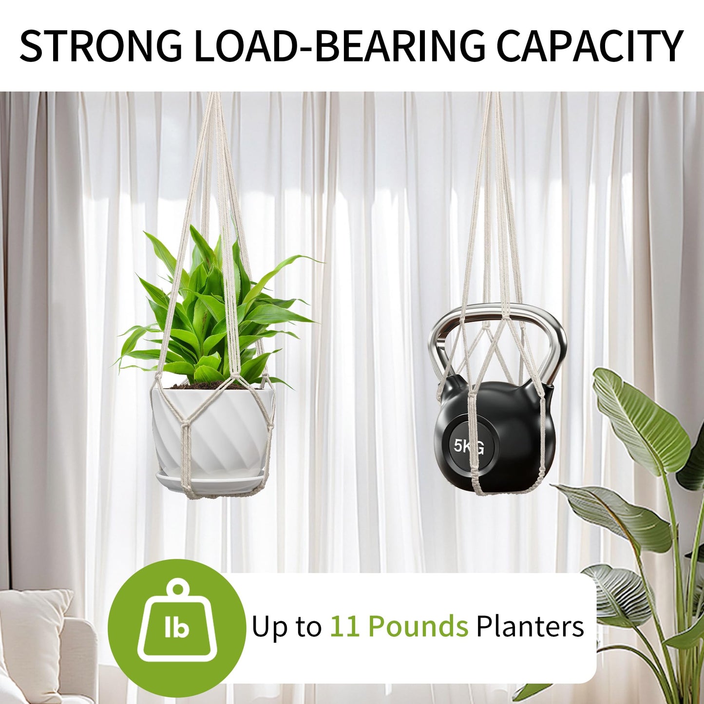 IDEEEPAN Macrame Plant Hanger, Fits 4-13 Inch Pots, Boho Hanging Plant Holder for Indoor Outdoor, 35 Inch, Set of 3, White (No Flowerpot)