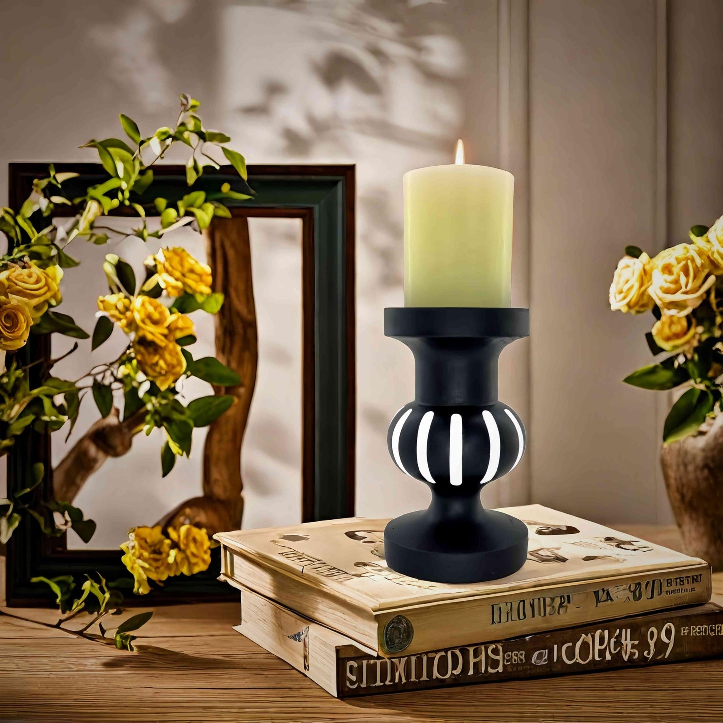 Deng YH Wooden Candle Holders Pillar,Vintage Seaside Pillar Stand for Dining Table Centerpiece, Coffee Table, Mantel, Or Any Table Top，Free Standing Farmhouse Candle Holders.