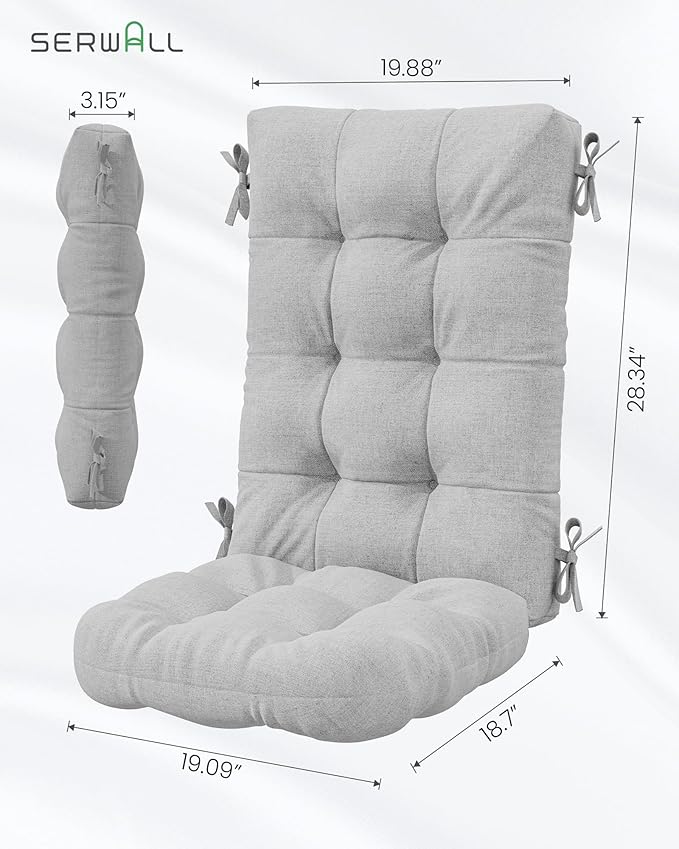 SERWALL HDPE Outdoor Rocking Chair Cushion Set of 2, Memory Foam Cushion Gray