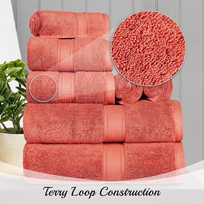SUPERIOR Egyptian Cotton Pile 8 Piece Towel Set, Includes 2 Bath, 2 Hand