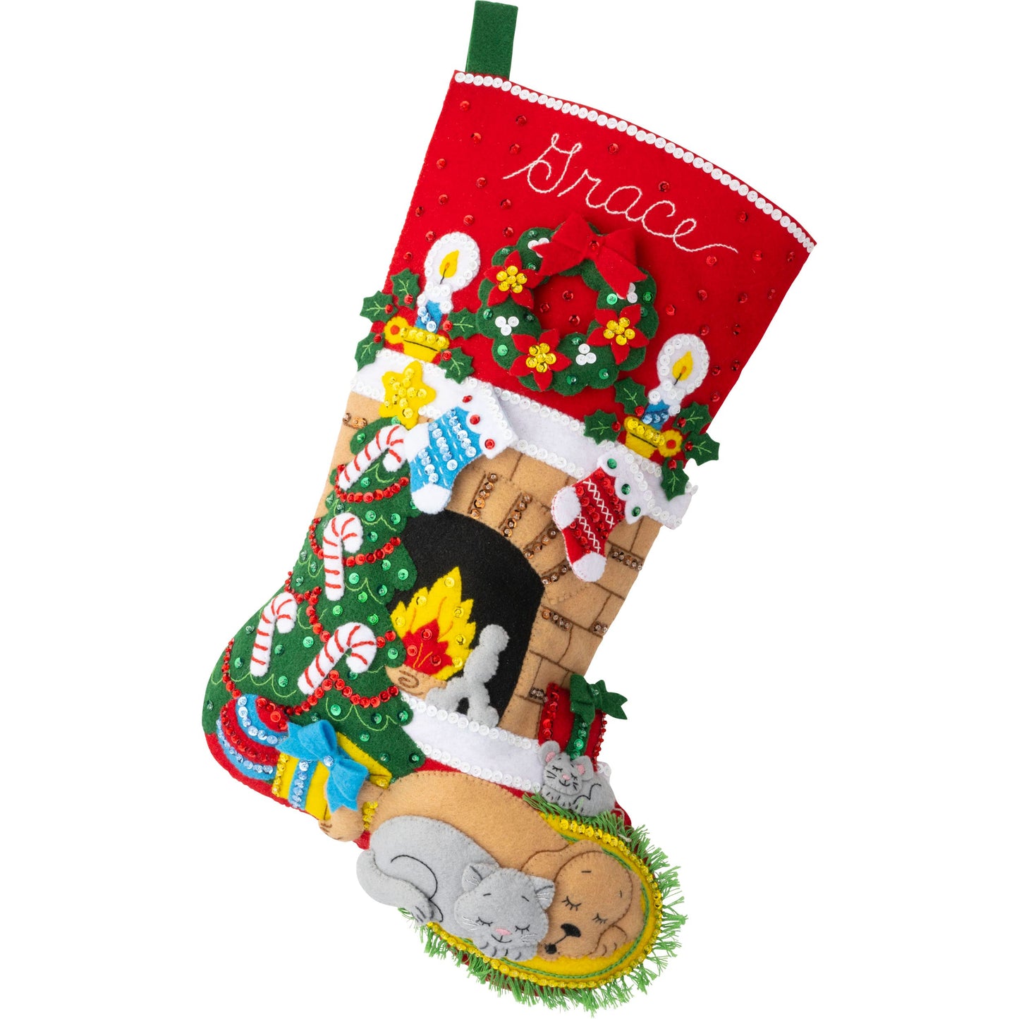Bucilla Felt Applique 18" Stocking Making Kit, Holiday Hearth, Perfect for DIY Arts and Crafts, 89486E