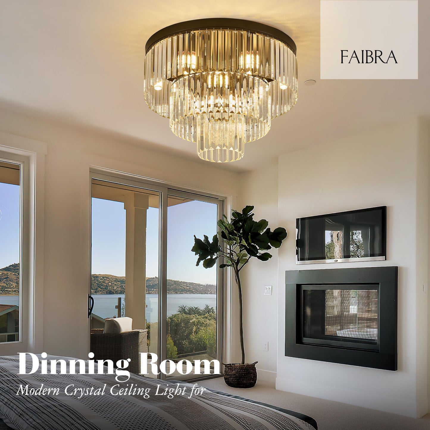 Faibra 21.65" Black Crystal Ceiling Light 10-Light Modern Crystal Ceiling Light Fixture 3-Tier Luxury K9 Crystal Ceiling Light,for Dining Room Kitchen Island Living Room Bedroom