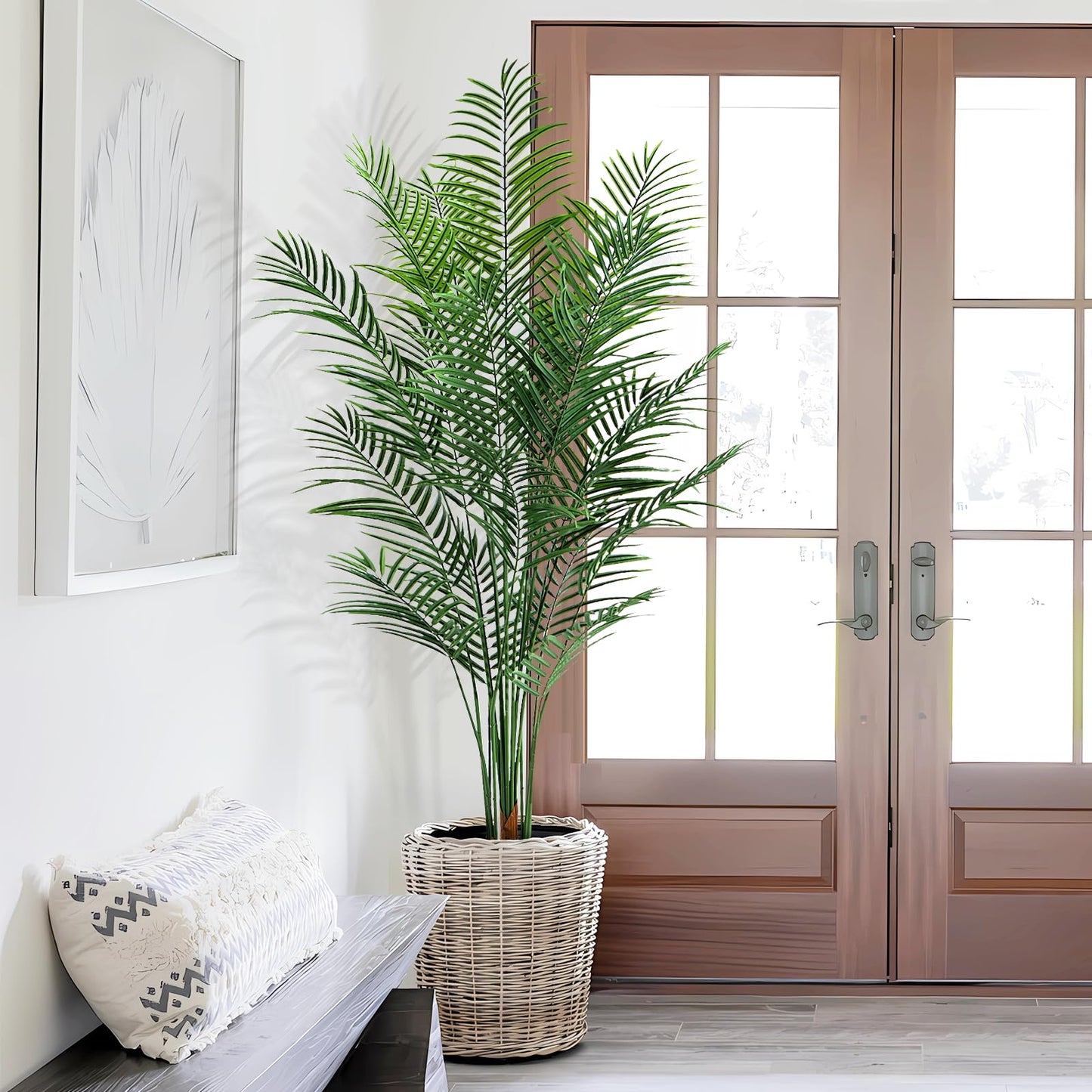 CyanGrove Artificial Palm Tree Outdoor 6.5ft, Large Fake Tropical Areca Palm Tree with 18 Trunks, Tall Faux Floor Plants for Indoor Outdoor-Living Rooms, Offices, Bedroom Home Decor