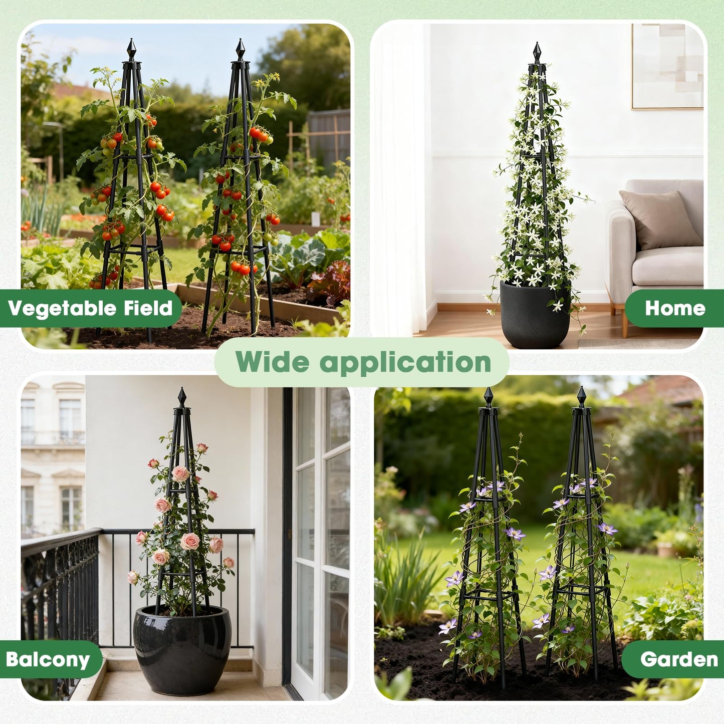 Obelisk Trellis for Climbing Plants, 4 FT Garden Trellises with 16mm Thickened Plastic-Coated Metal Pipes, Trellis for Climbing Potted Plant Vine Flower Rose Vegetable Tomato Cucumber Outdoor Indoor