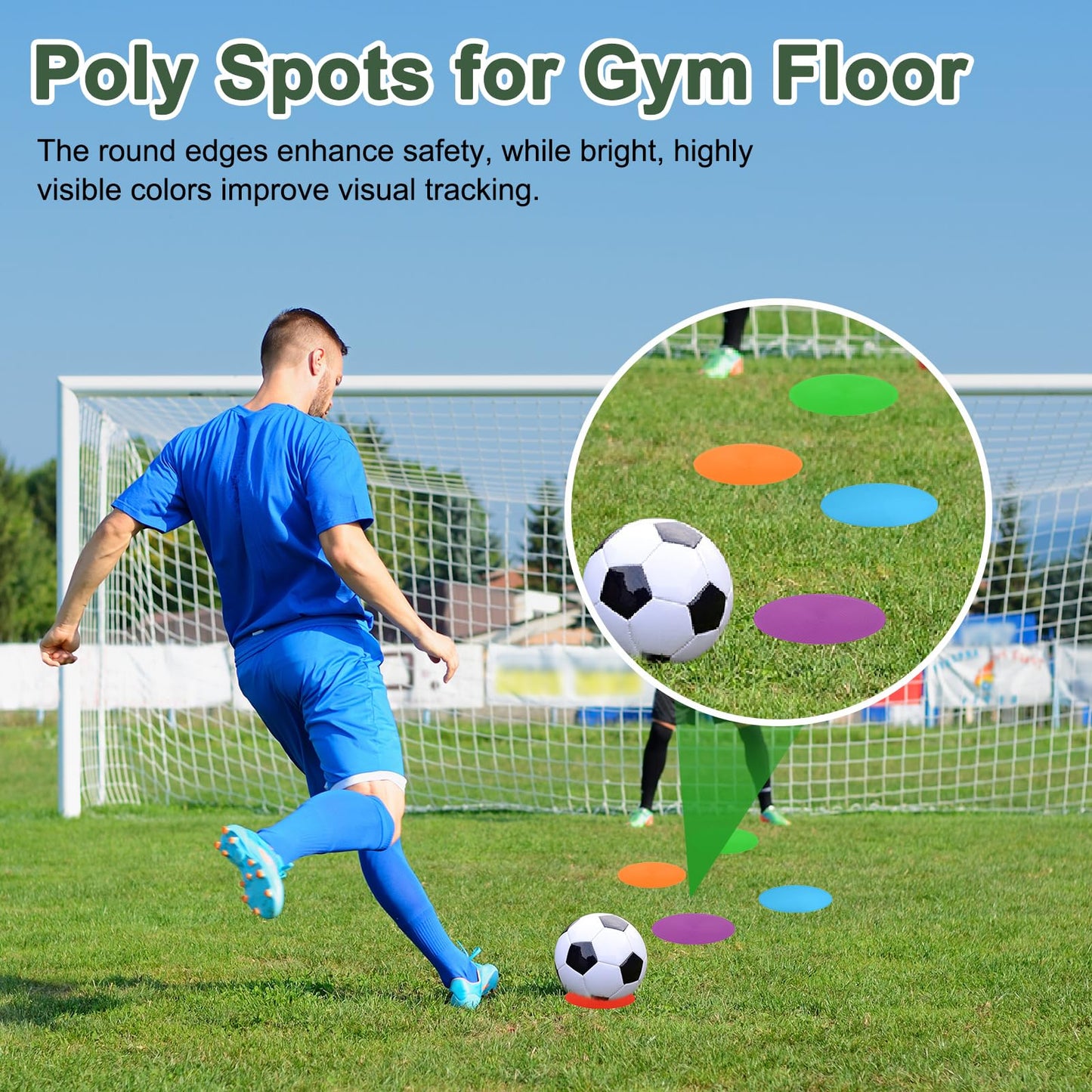 YELARXI Spot Markers for Agility Dot, Non-Slip Poly Spots Floor Dots Flat Field Soccer Training Equipment 12 in & 6 Pcs & Green -Fitting for (Gym/Sports/Training/PE Games/Dance)