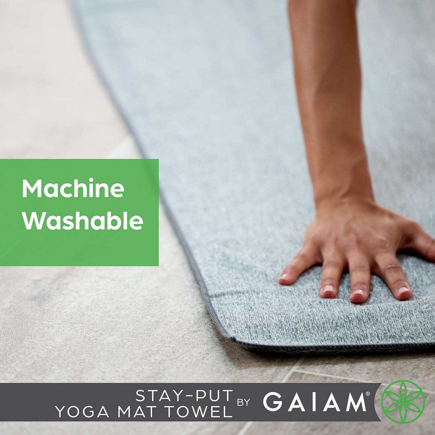 Gaiam Yoga Towel - Mat Sized Active Dry Non Slip Moisture Wicking Sweat Absorbent Microfiber Hot Yoga Towel for Women & Men | Stay-Put Corner Pockets (70" Long x 26" Wide)