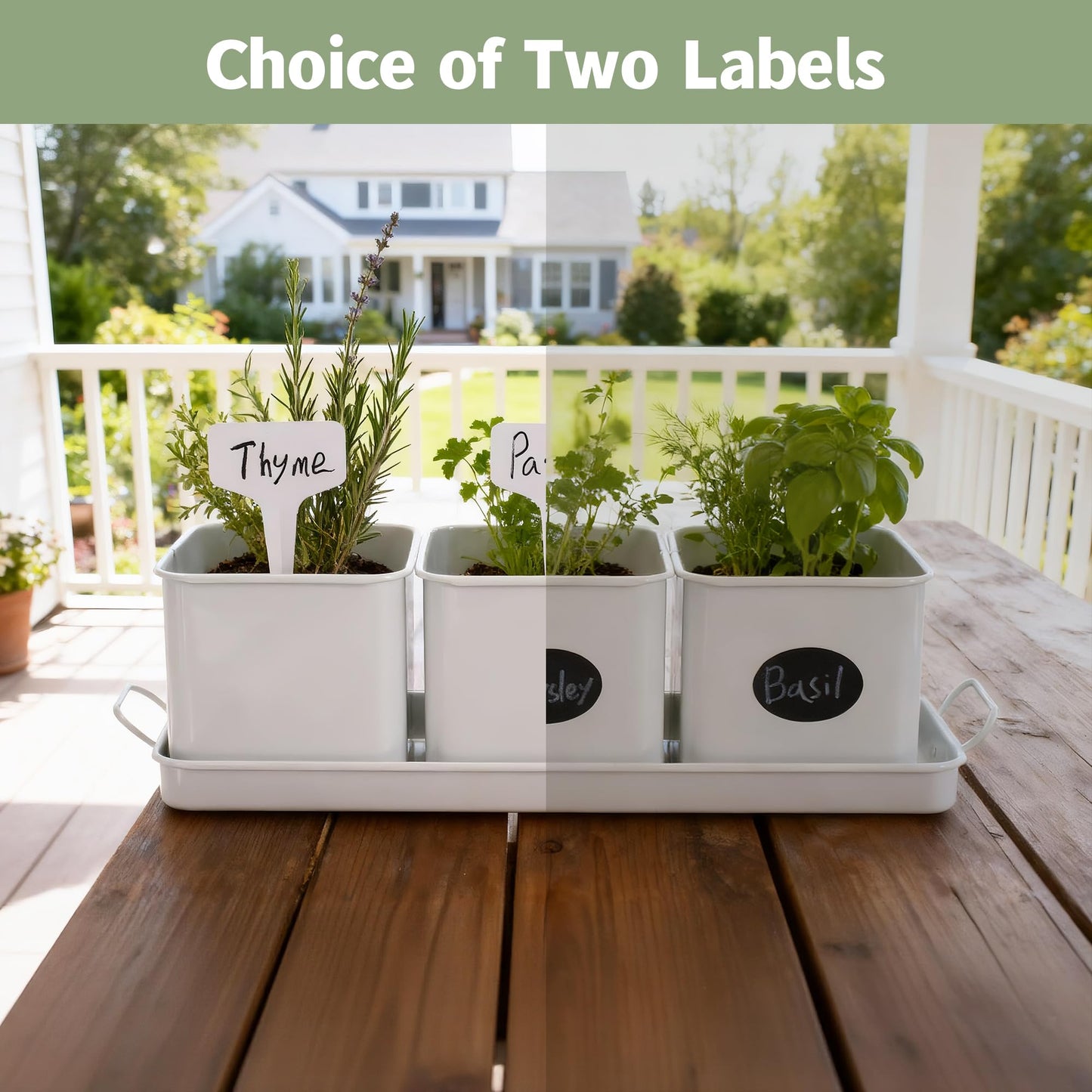 Indoor Herb Garden, Herb Planter Set with Handled Tray, 3 Iron Indoor Plant Pots with Drainage Holes, Windowsill Planter with Customizable Labels, Marker Pen, 10 Plant Labels, Window Pots, White