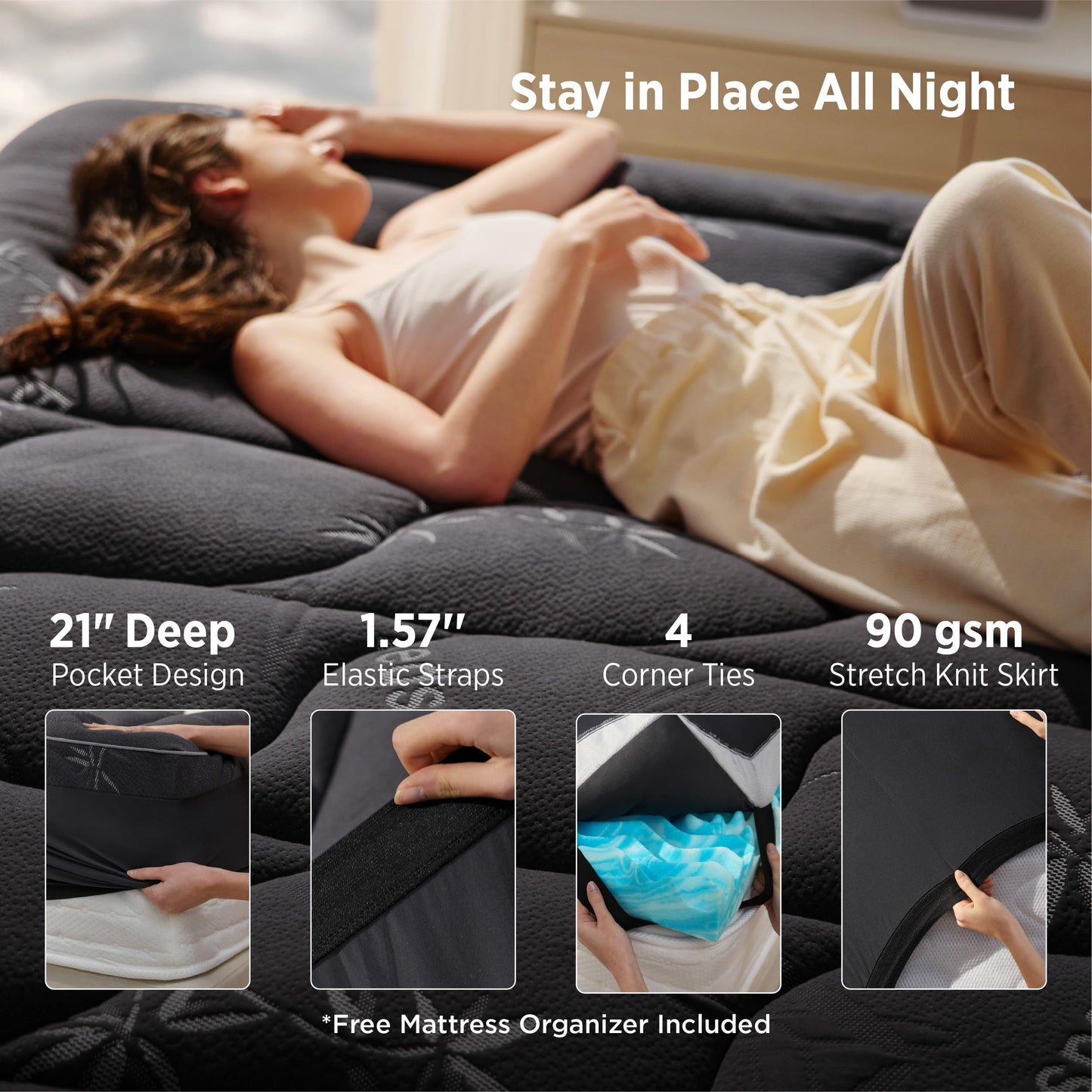 Bedsure Dual-Layer 5 Inch Memory Foam Mattress Topper Twin XL, 3 Inch Memory Foam + 2 Inch Viscose Made from Bamboo Mattress Topper Pad Cover, Breathable & Pressure Relief, Black