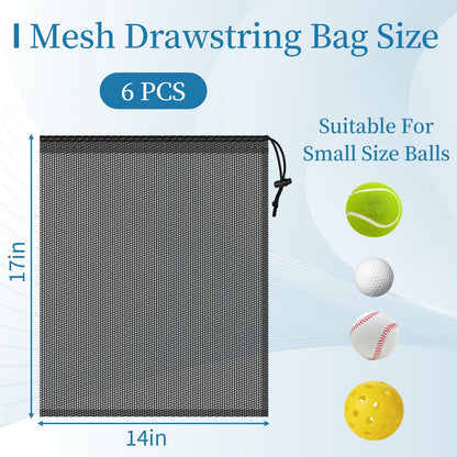 COIDEA 6 Pcs Mesh Bags Drawstring, 14x17 Inch with Lock, Multipurpose Storage Bags for Gym, Balls, Beach, Laundry (Black)