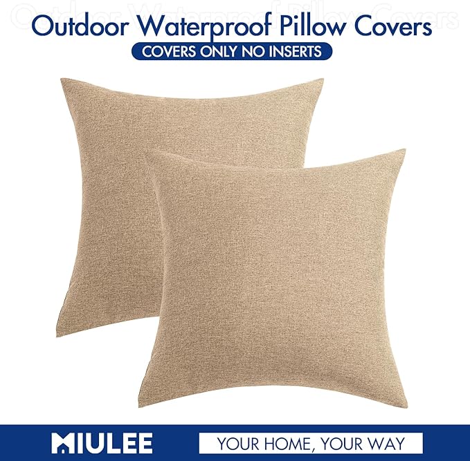 MIULEE Pack of 2 Decorative Outdoor Solid Waterproof Throw Pillow Covers Faux