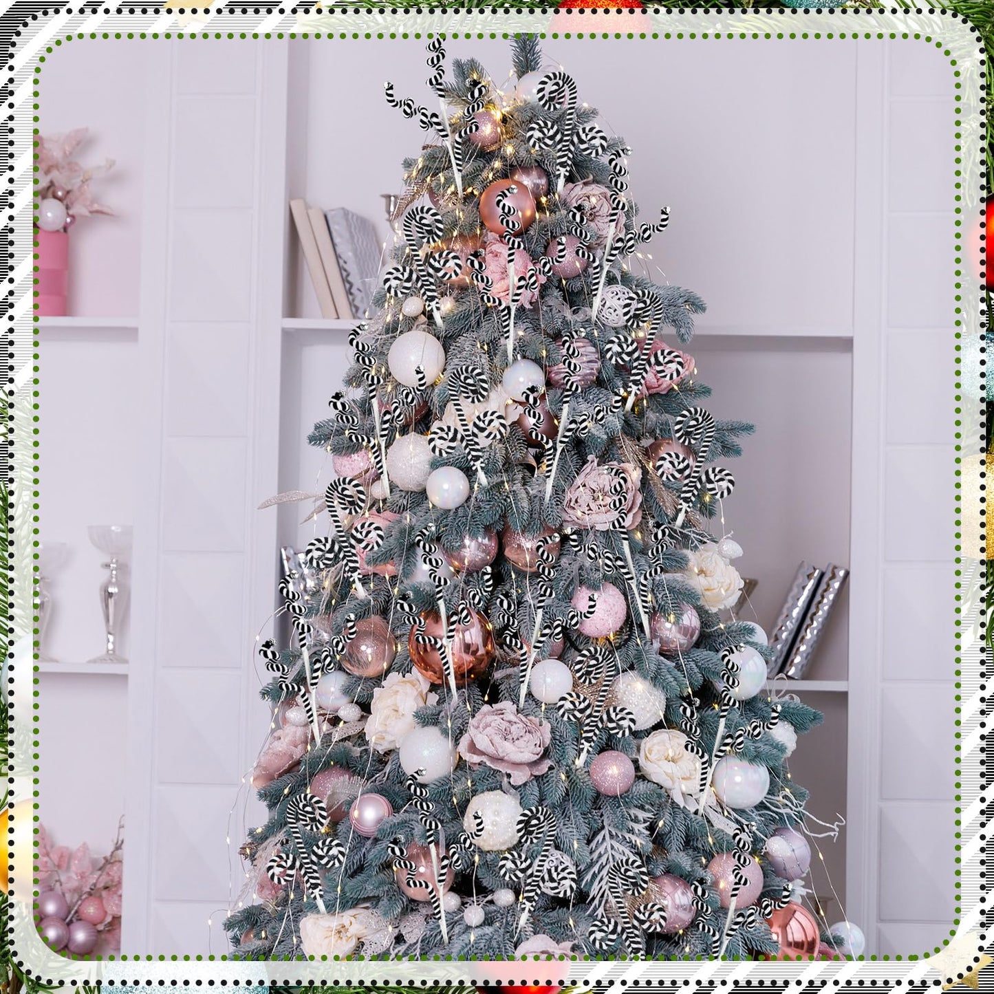Soulchen 15 Pcs Black and White Christmas Tree Picks Decorations Curly Pick Christmas Tree Stems for Xmas Home Decorations DIY Vase Filler Holiday Crafts Ornaments for Wreath Garland