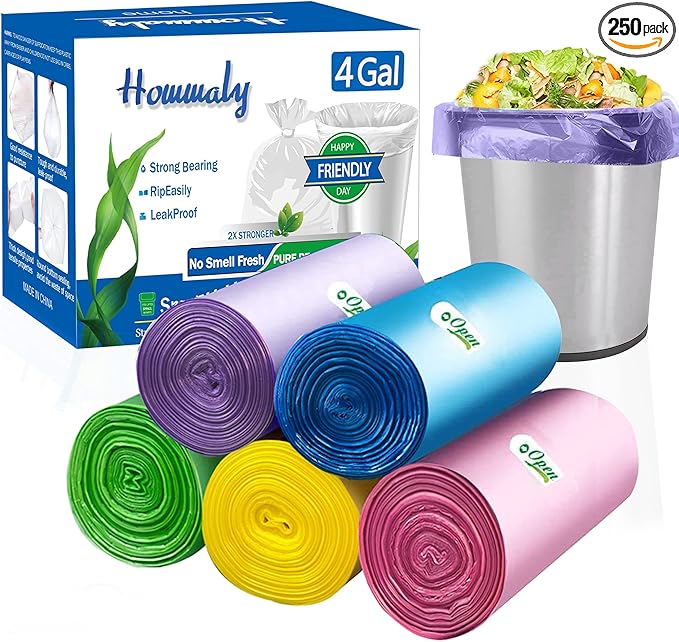 4 Gallon Small Garbage Bags 250 Counts, Trash Bag Bin Liners, 12-15 Liters Bin