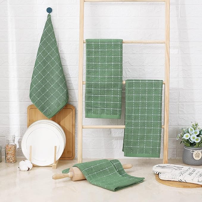Homaxy 100% Cotton Terry Kitchen Towels, Checkered Designed, Soft and Super