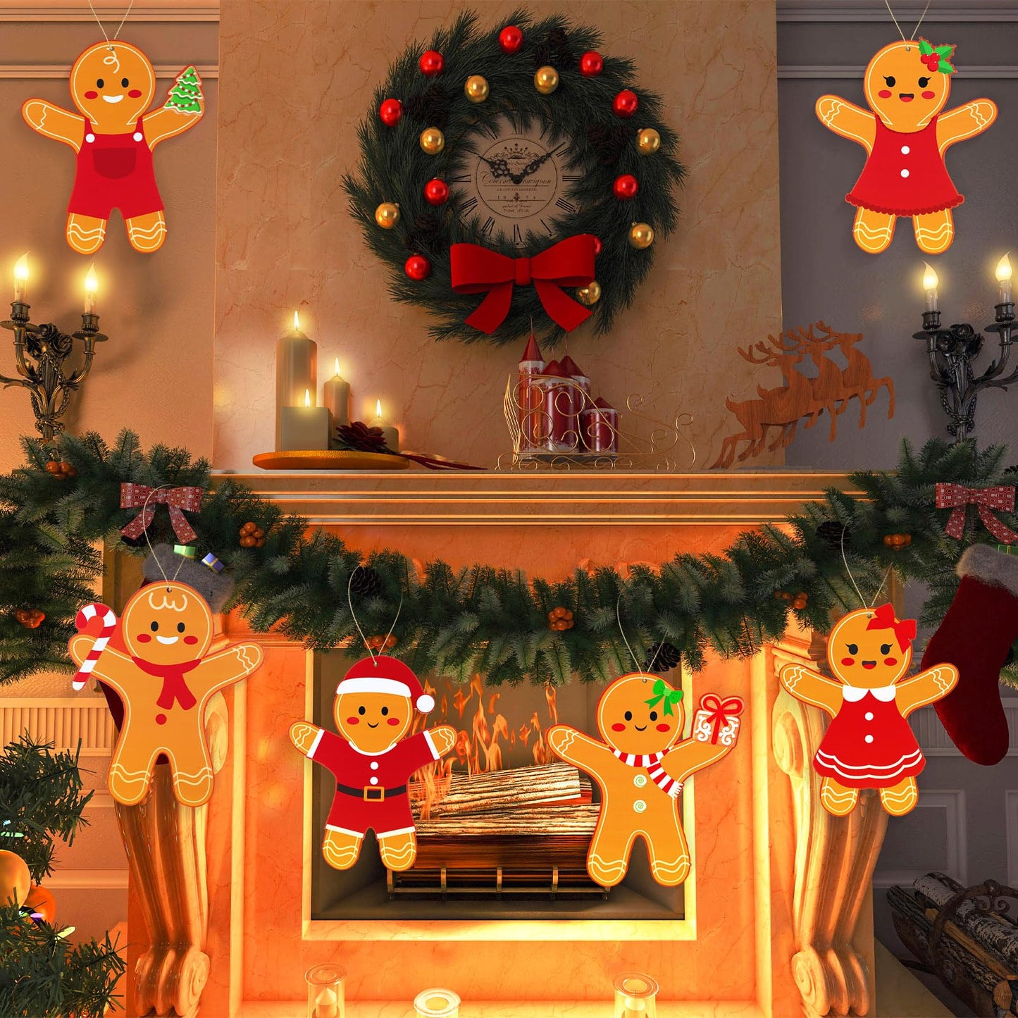 Shellwei 6 Pcs 11.8 Inch Large Gingerbread Christmas Ornaments Gingerbread Man Hanging Christmas Tree Decoration Xmas Plastic Decorations for Xmas Tree Home Kitchen Decor Holiday Party Supplies