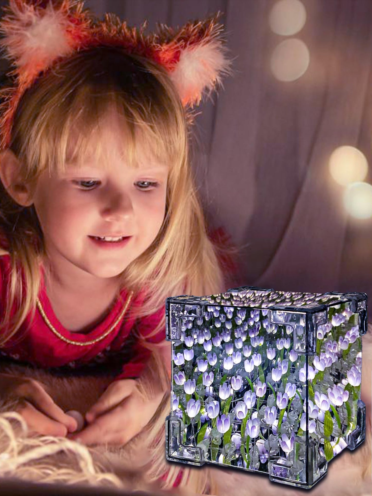 Tulip Night Light, LED Infinity Mirror Lamp Tulips DIY Finished Poduct Decorations Lights Artificial Flower Bedside Table Lamp Creative Birthday Gifts for Women Mom Grandma Wife (Purple Finished)