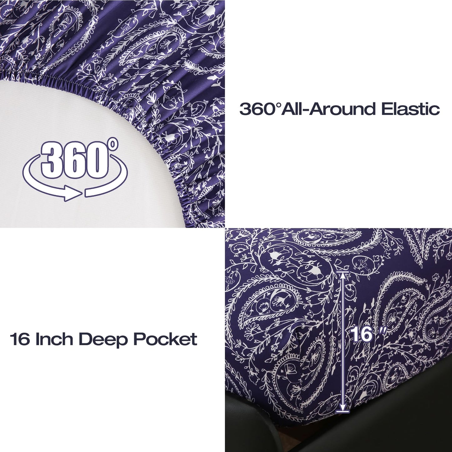 Yibeizi King Size Sheets Set Deep Pocket Purple Paisley Bed Sheet Sets, Floral Printed Soft Microfiber Oeko-Tex Hypoallergenic Sheets & Pillowcases Wrinkle Free Bedsheets