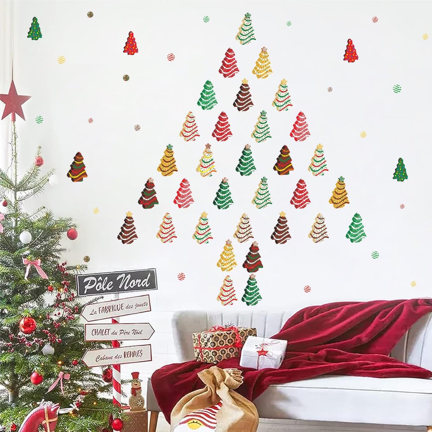 Christmas Small Tree Wall Stickers Christmas Candy Window Clings Stickers Double Sided Candy Cane Xmas Window Decals Pine Tree Holiday Window Decorations Christmas Party Supplies