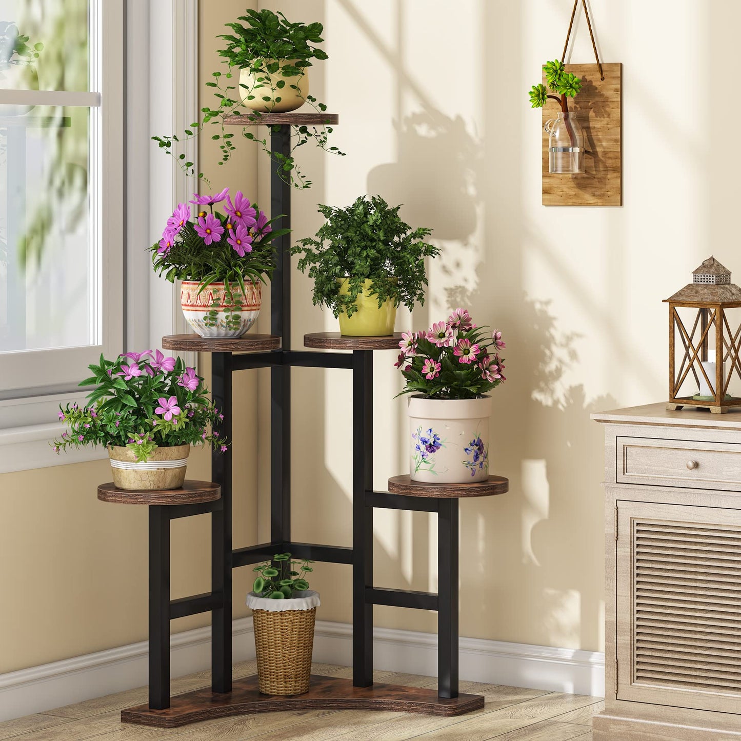 Tribesigns Corner Plant Stand Indoor, 6 Tiered Plant Shelf Flower Stand, Tall Multiple Potted Plant Holder Rack Planter Organizer for Living Room Balcony Garden, Rustic Brown