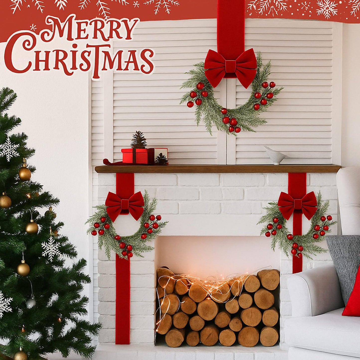 6 Pieces 8" Mini Christmas Wreaths - Small for Kitchen Cabinet/Window/Front Door, Artificial Red Berries & Pinecones, Christmas Candle Rings, Table/Farmhouse Decoration (No Ribbon)