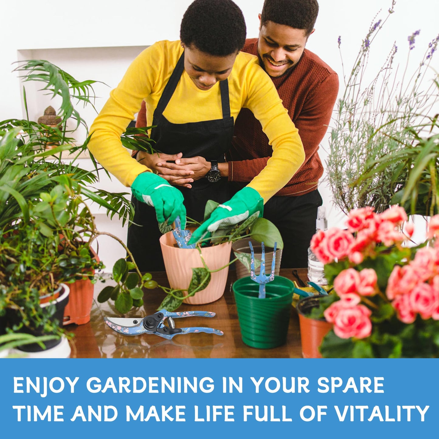Evertools Garden Tool Set, 3 Piece Floral Gardening Tools for Women, Aluminum Gardening Hand Tools with Trowel, Hand Rake & Pruning Shears, Ergonomic Garden Tools for Indoor Outdoor Gardening