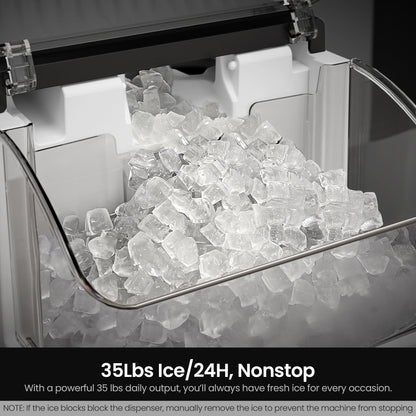 Kismile Nugget Ice Makers Countertop,Portable Ice Machine with Crushed Ice, 35lbs/Day,Self-Cleaning,One-Click Operation for Home Use(Silver)