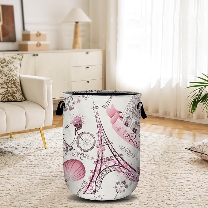 Romantic Paris Eiffel Tower Laundry Basket, Laundry Hamper Collapsible Oxford