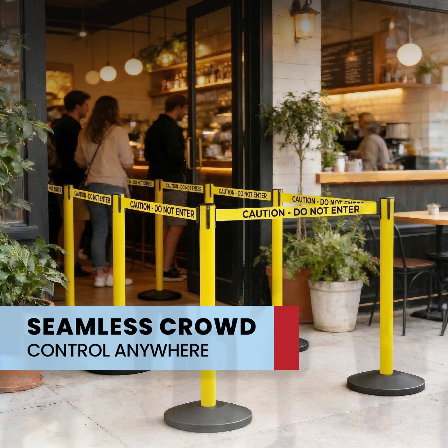 Crowd Control Warehouse Set of 2 Stanchion Retractable Belt Barriers, 11 Foot 'Caution Do Not Enter' Belt Barrier with 40” Yellow Posts, Barriers with Heavy Duty Concrete Base, CCW Series RBB-100