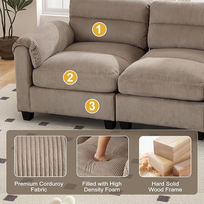HAOMARKETS Corduroy 4-Piece Sofa Set, Upholstered Ottoman Set of 2 and 2