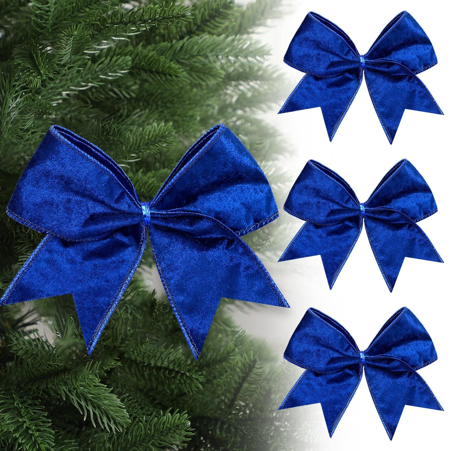 Panelee 12 Pcs Blue Velvet Winter Bows 6 x 6 in Wreath Bow Christmas Holiday Tree Decorations Ornaments for Hanukkah Xmas Tree Topper Wreath Garland Party Gift Wrapping DIY Decor
