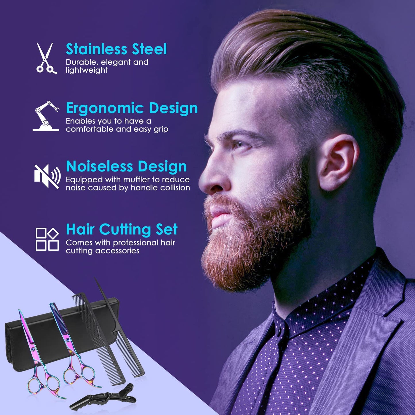 Lictin Hairdressing Scissors Thinning Scissors Set - 6.0 inch + Presentation Case/Box + Black Comb + Thinning Hair Comb + Black Hair Clip