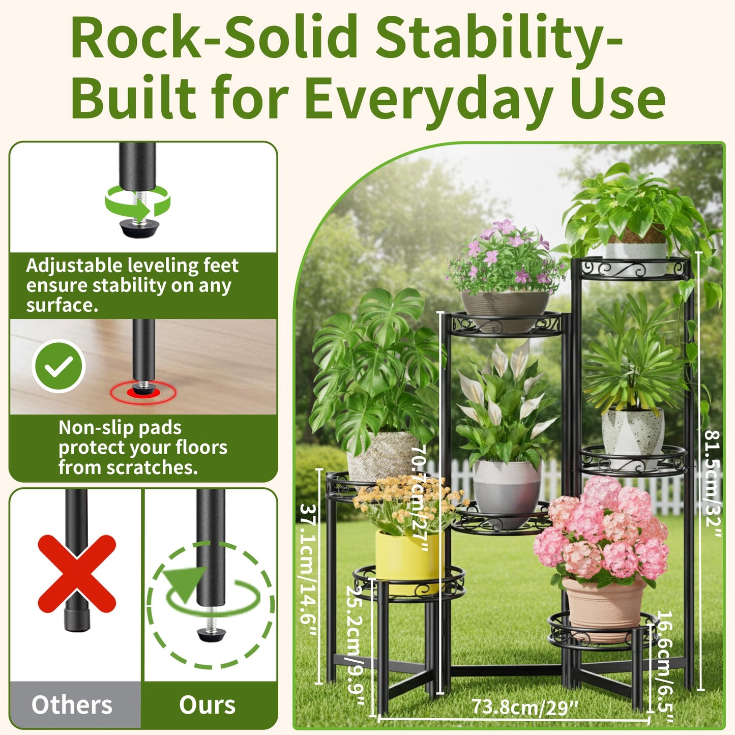 NQW Metal Plant Stand Indoor Outdoor 7 Tier Multiple Flower Pot Holder Shelf Planter Display Shelving Unit for Patio Garden Corner Balcony Living Room Black Circle