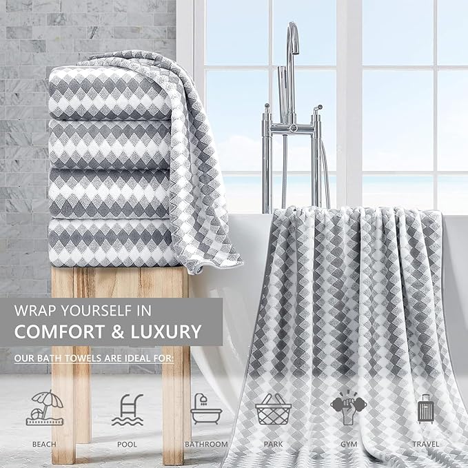 Bath Towel Set Gray 4Pack-35x70 Towel, 600GSM Ultra Soft Microfibers Bathroom