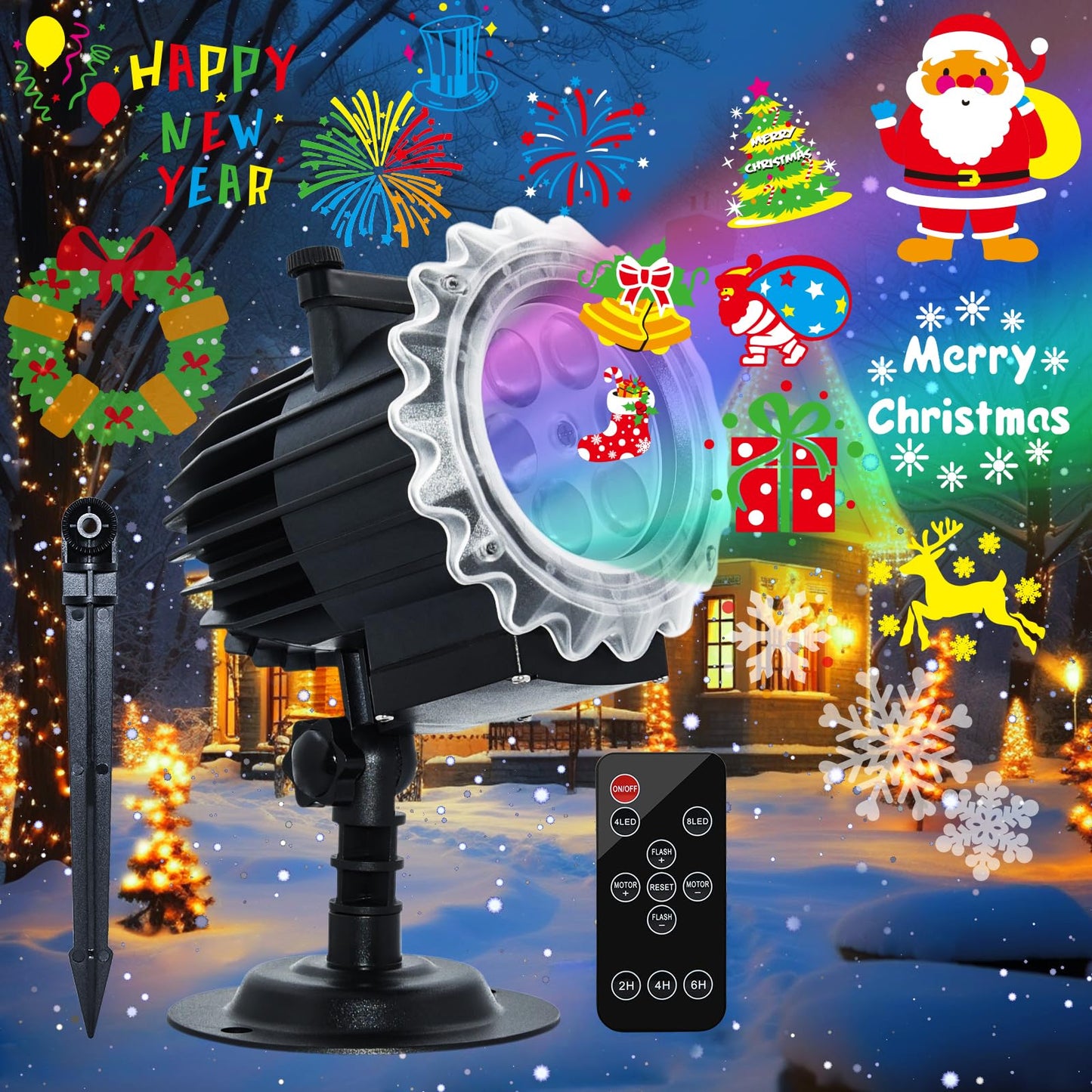Segotendy Christmas Projector Lights Outdoor, 8 Images Mode Christmas Lights Projector with 96 Cartoons, Waterproof Holiday Projector with Remote Control and Timer for Christmas Decorations