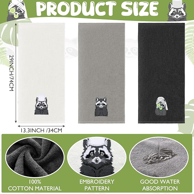 3 Pcs Raccoon Gifts Hand Towels