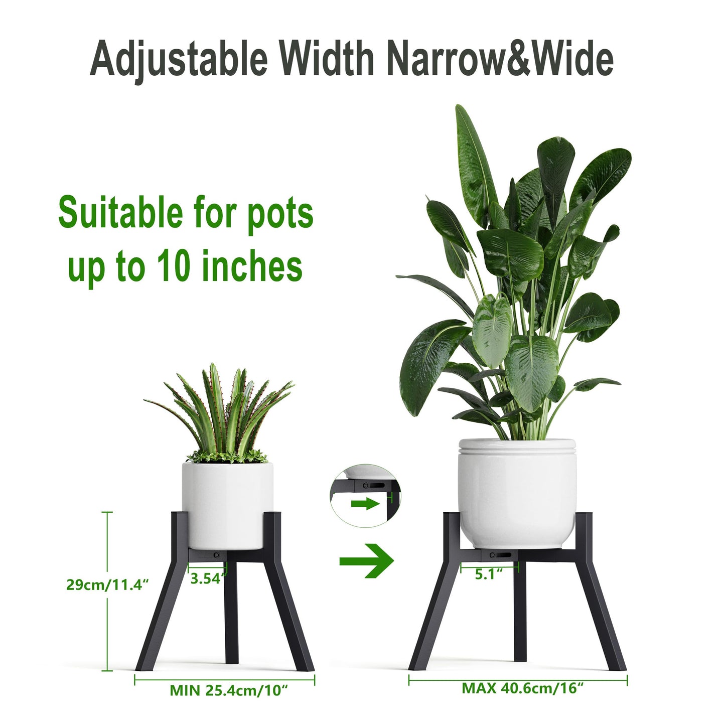 IRCPEN Adjustable Plant Stands Set of 2, Metal Small Plant Holder, Heavy Duty Stable Flower Holder Stand Rack for Various Pot Sizes Indoor Outdoor Corner Living Room Balcony Office Black PS-007BK-2