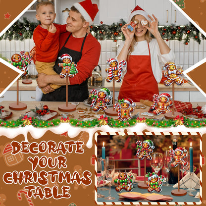 Geelin 10 Pcs Christmas Gingerbread Table Decoration Wooden Gingerbreads Centerpiece for Table Gingerbreads Theme Birthday Party Decor Gift for Xmas Holiday Winter Desk Home Office Party Decor